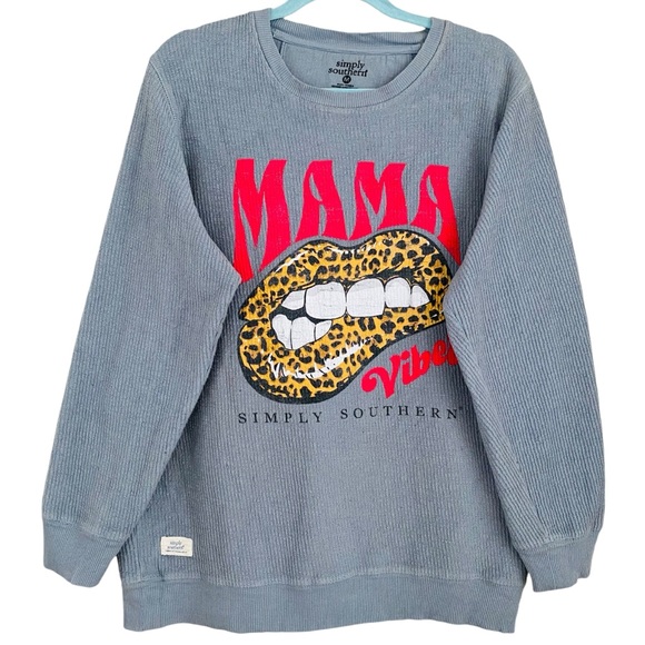 Simply Southern Mama Vibes Leopard Print Lips Graphic Print Textured Sweater - Picture 2 of 9